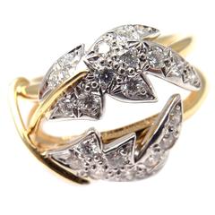 Tiffany & Co Schlumberger Diamond Two Leaves Platinum And Yellow Gold Ring