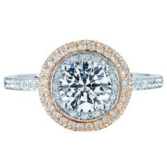 1.46ct Round Cut Two Tone Gold Pave Diamond Engagement Ring