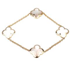 Retro VAN CLEEF & ARPELS Pure Alhambra White Mother Of Pearl Yellow Gold Bracelet