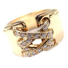 Vintage Hermes iamond Lace Up Wide Yellow Gold Band Ring