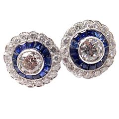 Art Deco Diamond Sapphire White Gold Earrings