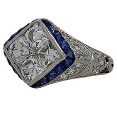 Antique Art Deco Sapphire Diamond Platinum Engagement Fashion Ring