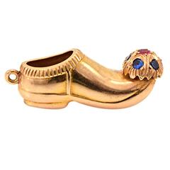 Vintage 1930s Ruby Sapphire Gold Slipper Charm