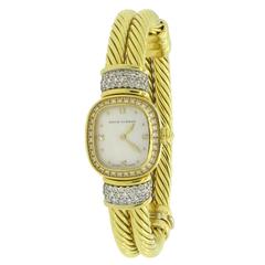David Yurman Lady's Yellow Gold Diamond Mother of Pearl Cable Wristwatch 