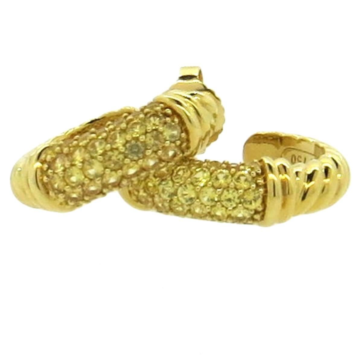 David Yurman Gold Yellow Sapphire Hoop Earrings 