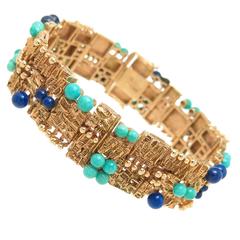 Mid Century Gem Set Gold Link Bracelet 4