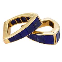 Jean Ferrière French Mid-20th Century Lapiz Lazuli and Gold Stirrup Cuff Links