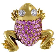 Frog Pin in Gold with Diamonds and Sapphires 4