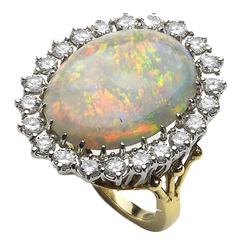 Opal diamond gold cluster ring 12