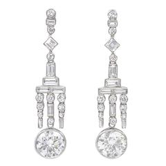Art Deco Diamond Platinum Pendant Earrings