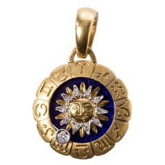 Enamel Diamond Gold Zodiac Pendant