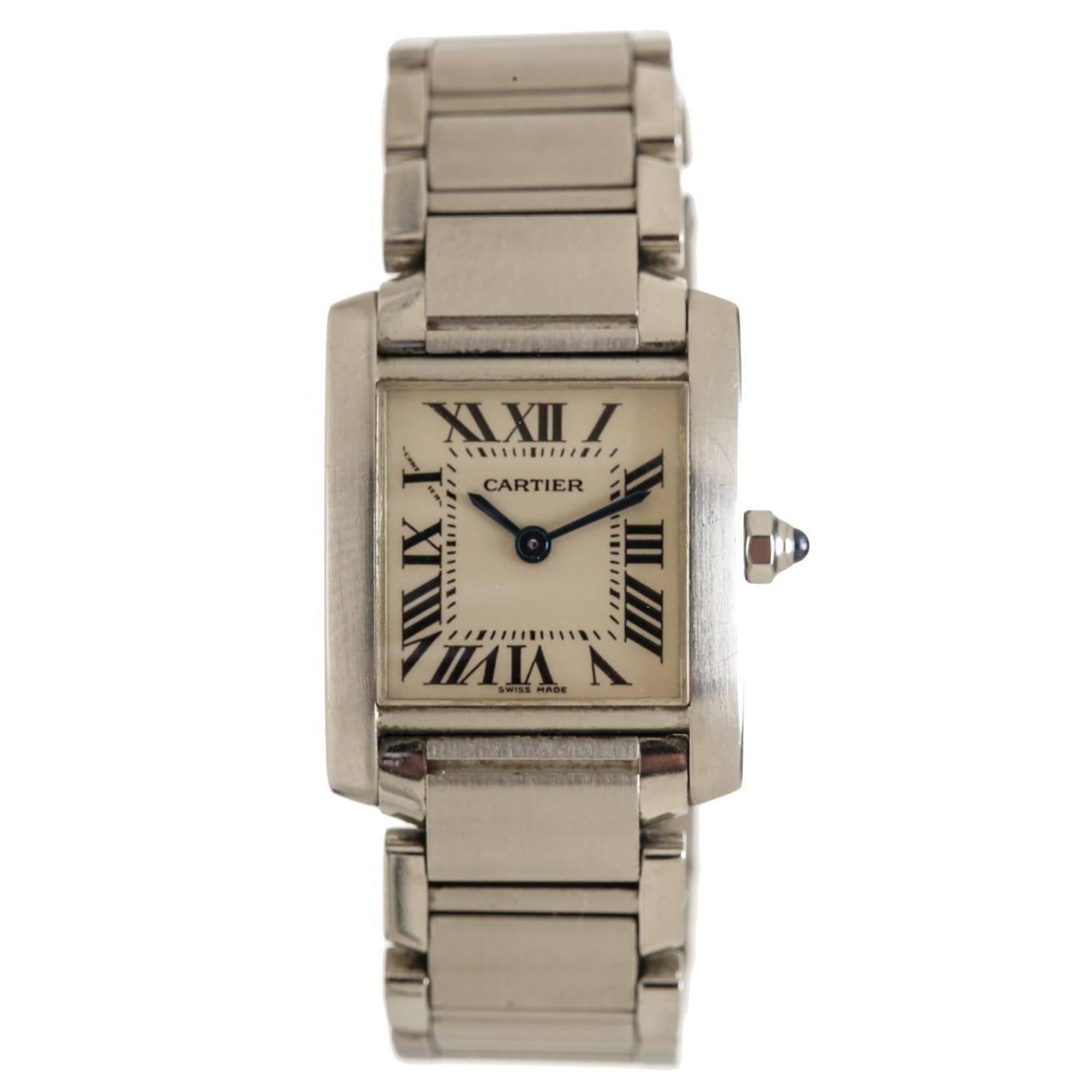 Cartier Lady's Stainless Steel Tank Francaise Wristwatch For Sale