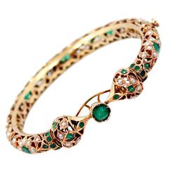 Vintage Emerald Pearl Gold Bangle Bracelet