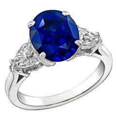 Vintage Enticing 3.99 Carat Sapphire Diamond Platinum Engagement Ring