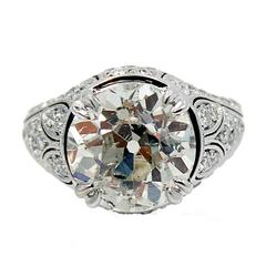 7.02 Carat Old European Cut Round Diamond Gold Ring 1