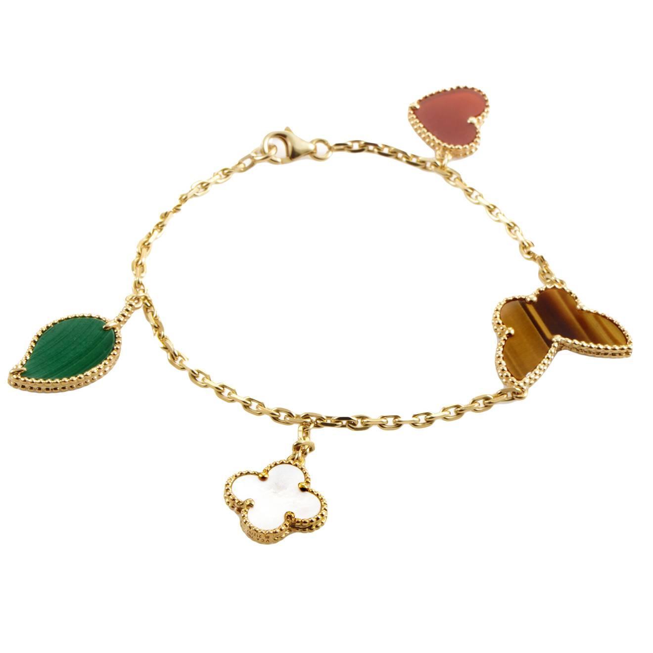 Van Cleef and Arpels Lucky Alhambra Gold Charm Bracelet at 1stdibs