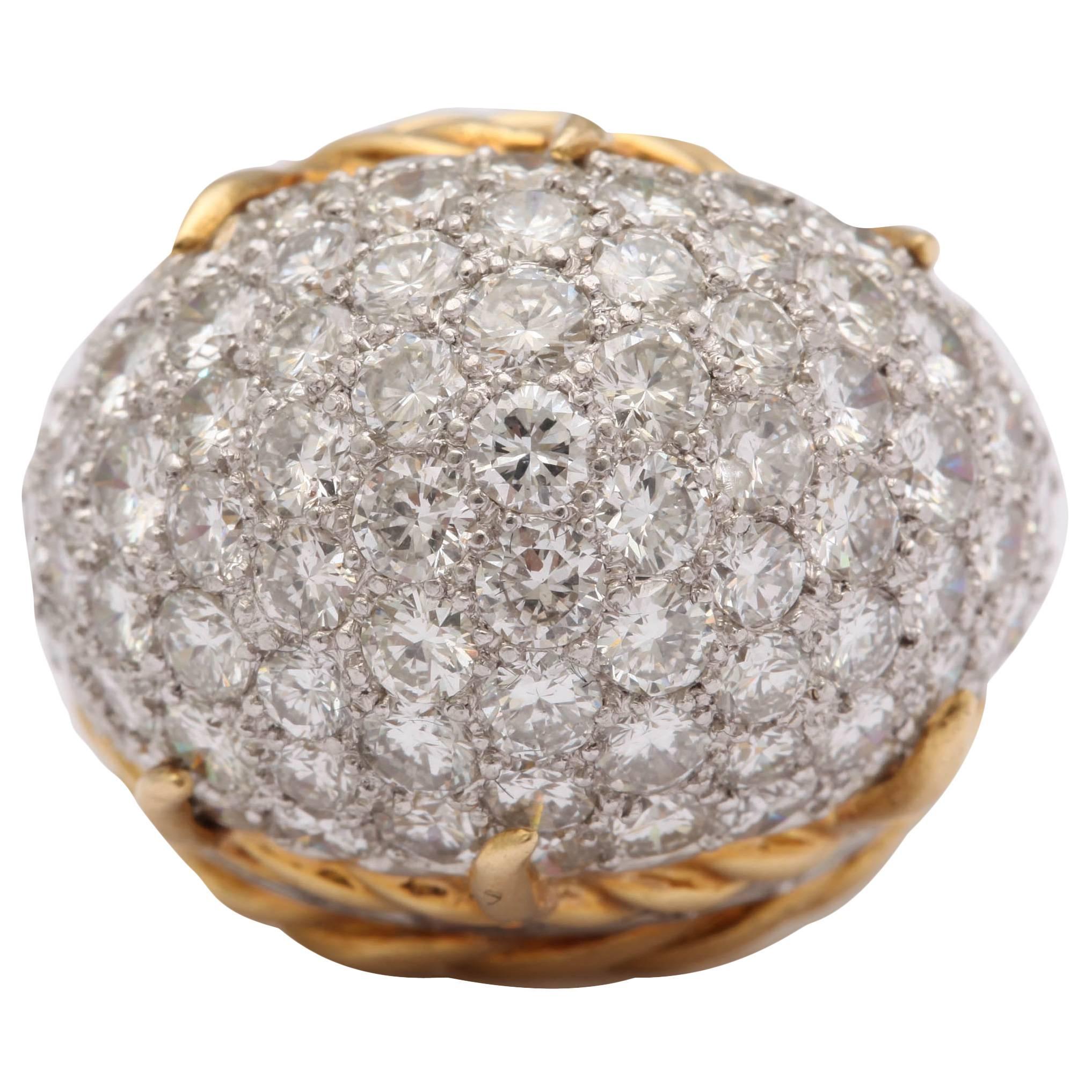 Mid Century Diamond Gold Dome Ring For Sale