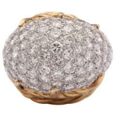 Vintage Mid Century Diamond Gold Dome Ring