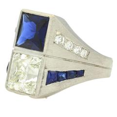 1950s Retro 3.02 Carat GIA Cert Diamond Sapphire Platinum Ring