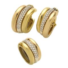 Vintage Cartier Diamond Three Color Gold Earrings and Ring Suite