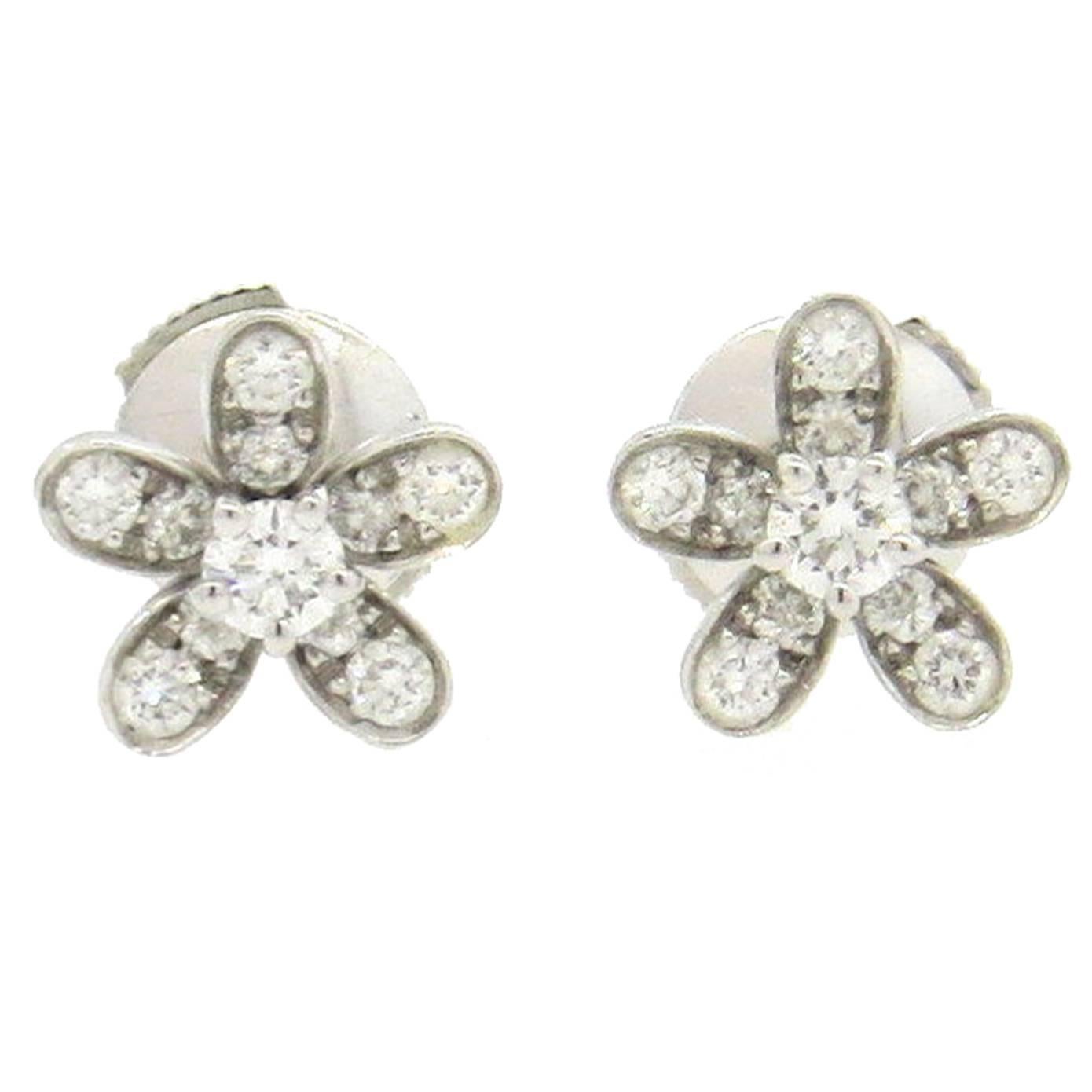 Van Cleef & Arpels Socrate Diamond Gold Flower Stud Earrings