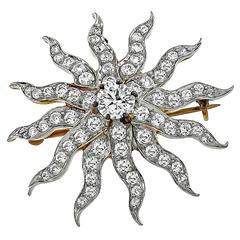 Stunning Diamond Gold Platinum Sunburst Pendant Brooch 12