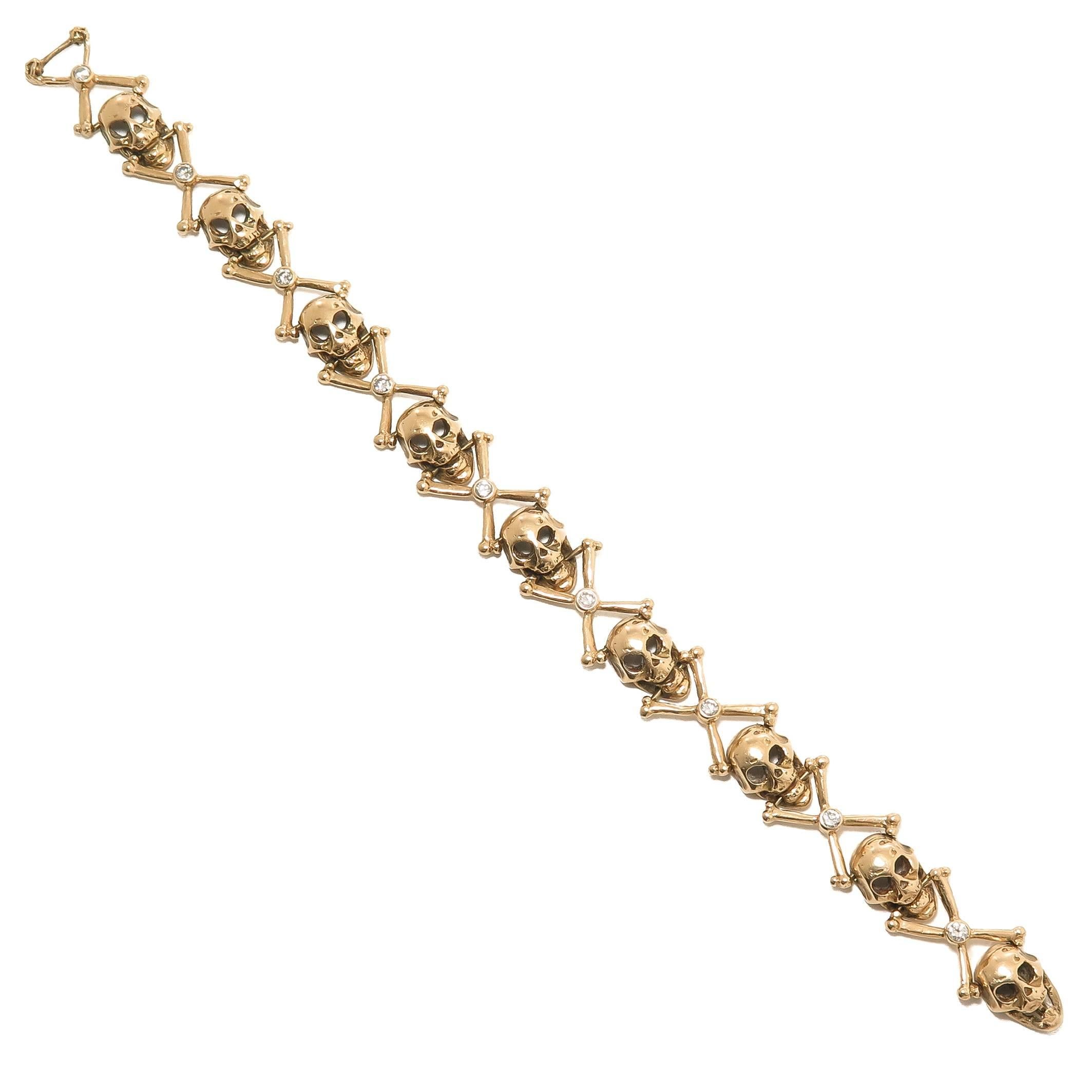 Yellow Gold and Diamonds Skull and cross Bones Bracelet