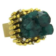 1970s Massive Chatham Emerald Diamond Gold Ring