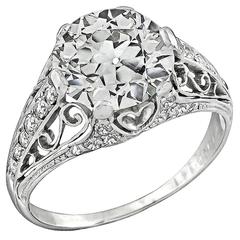 Magnificent 2.45ct Old European Cut Diamond Platinum Engagement Ring