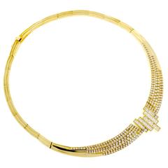 Round Square Diamond Gold Hinged Necklace