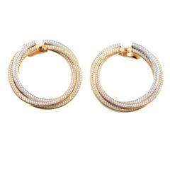 Retro Cartier Trinity Tri-Gold Diamond Hoop Earrings