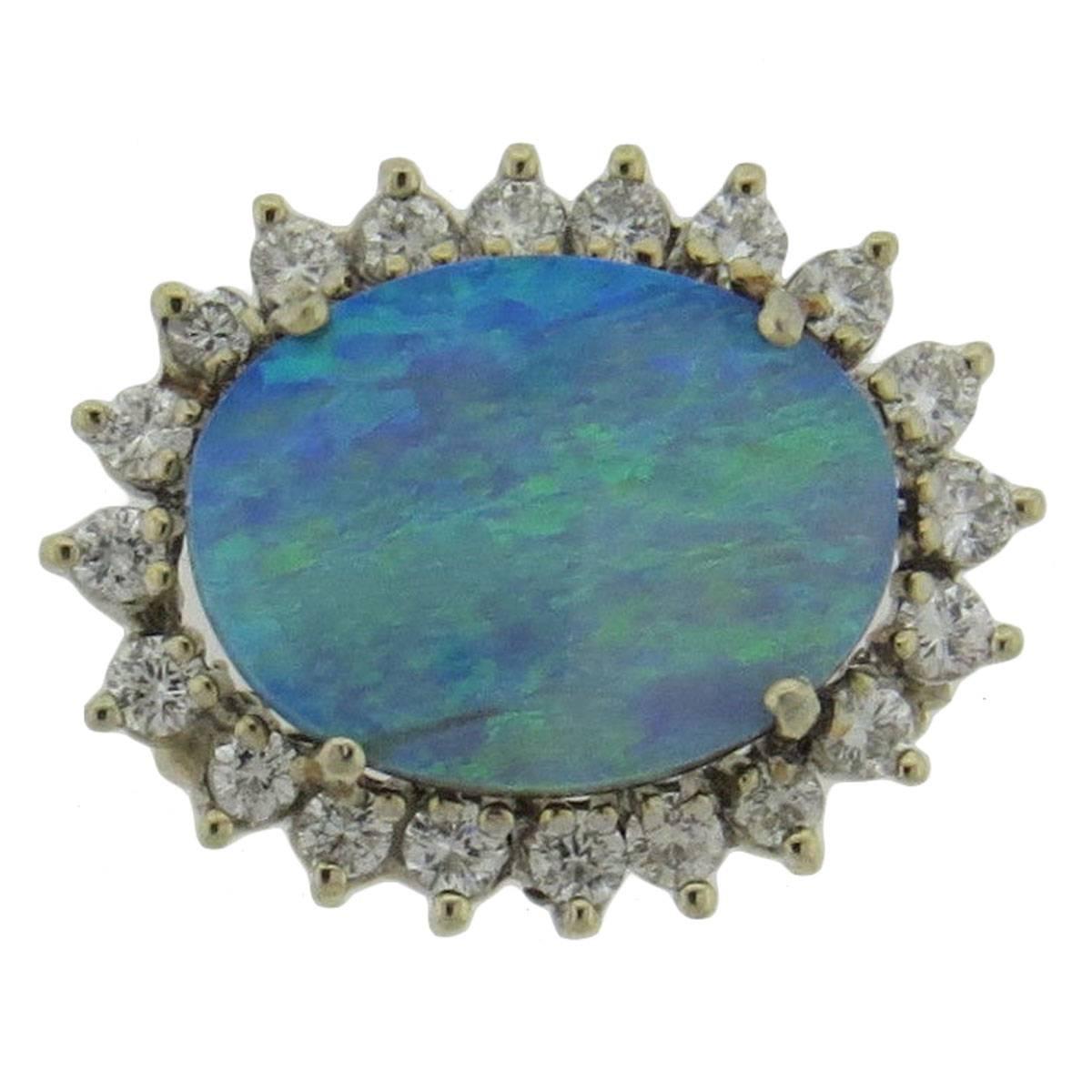Opal Diamond Gold Pendant Brooch