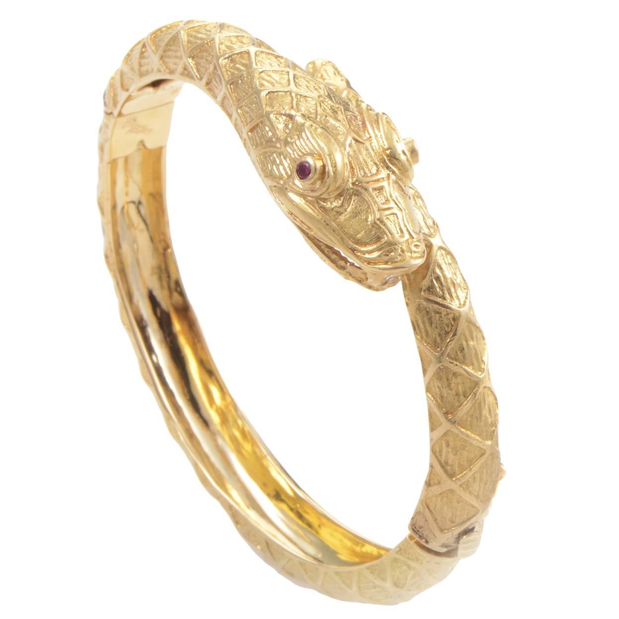 Ilias Lalaounis Yellow Gold Diamond and Ruby Bangle Bracelet