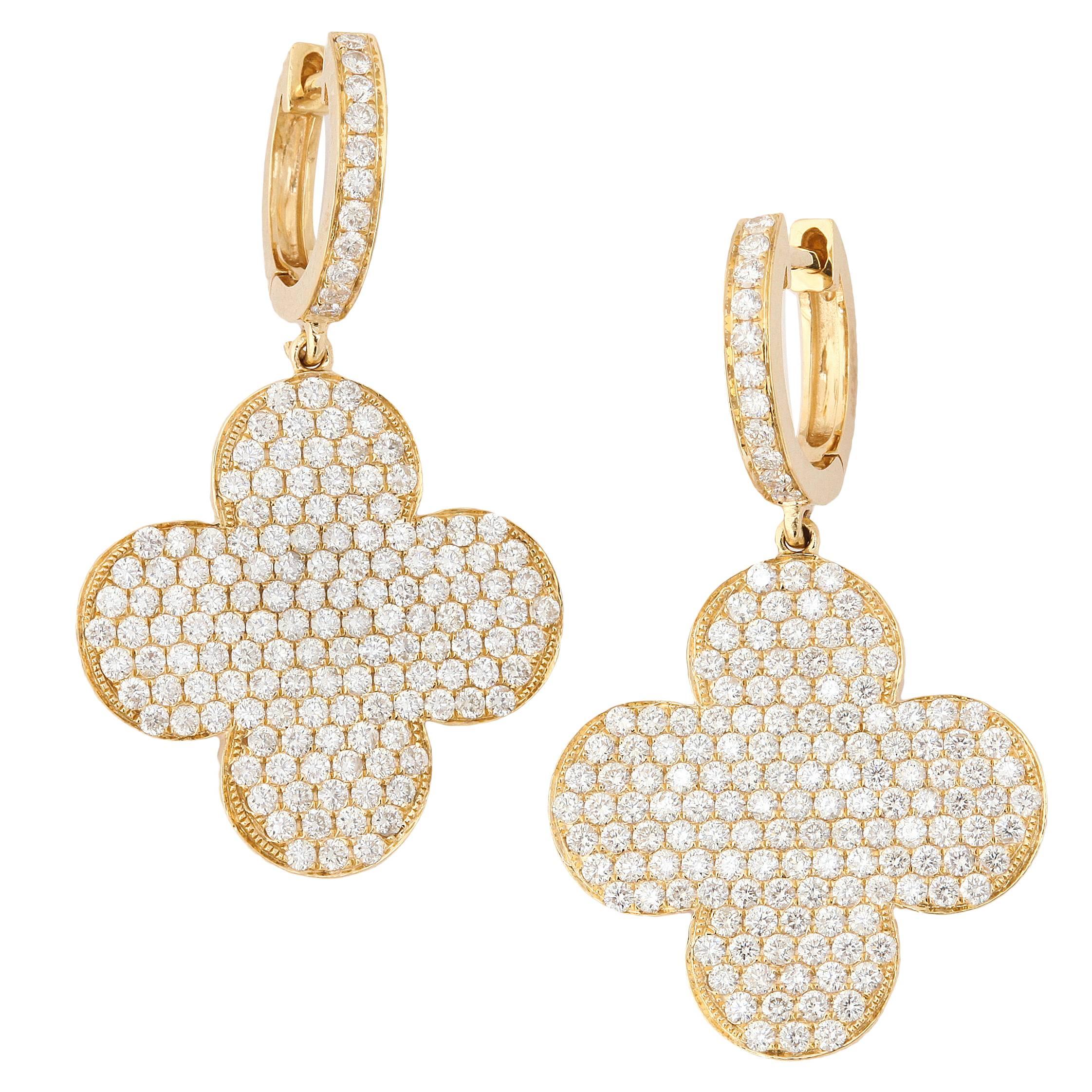 Diamond Gold Quatrefoil Dangle Earrings