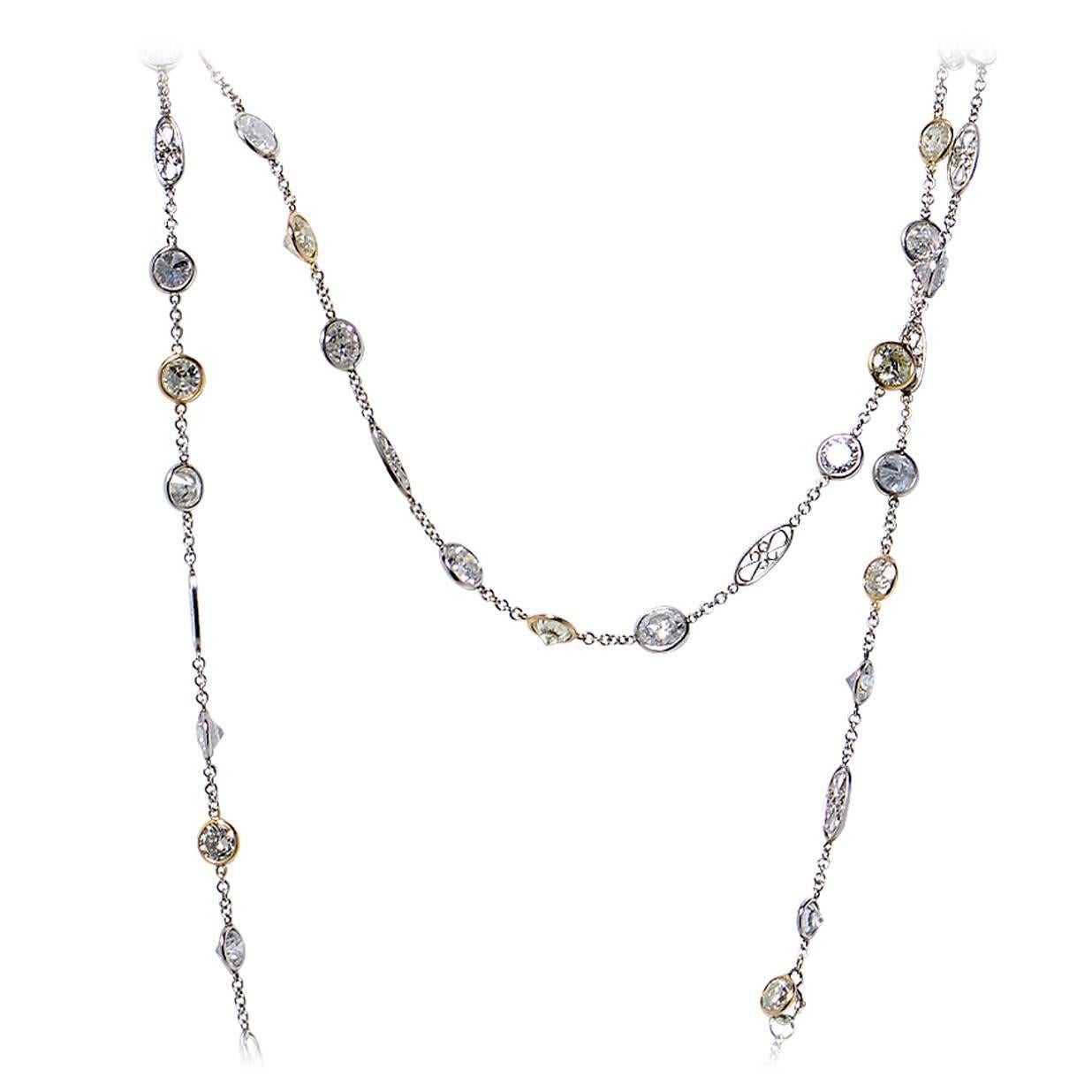 35.35 Carat Diamond By The Yard Colored Diamond Necklace