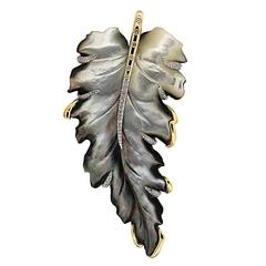 Carved Mother of Pearl Diamond Gold Leaf Pendant 1