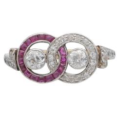 Antique Ruby and Diamond Double Circle Ring