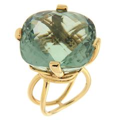Large Cushion Green Amethyst Gold Ring 1