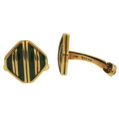 Striped Green Enamel Gold Cufflinks