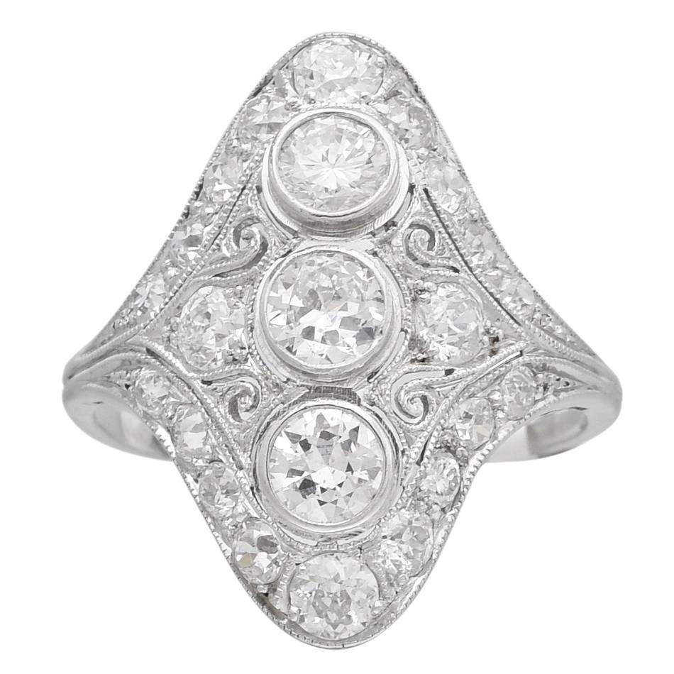 1920s Old Mine Cut Diamond Princess Ring