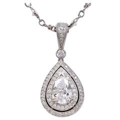 Michael Beaudry Pear-Shaped Diamond Pendant with Diamond Platinum Chain 3