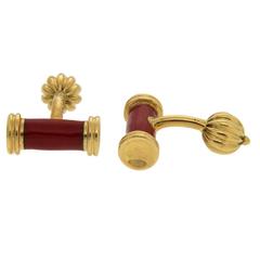 Red Enamel Gold Bar Cufflinks 3