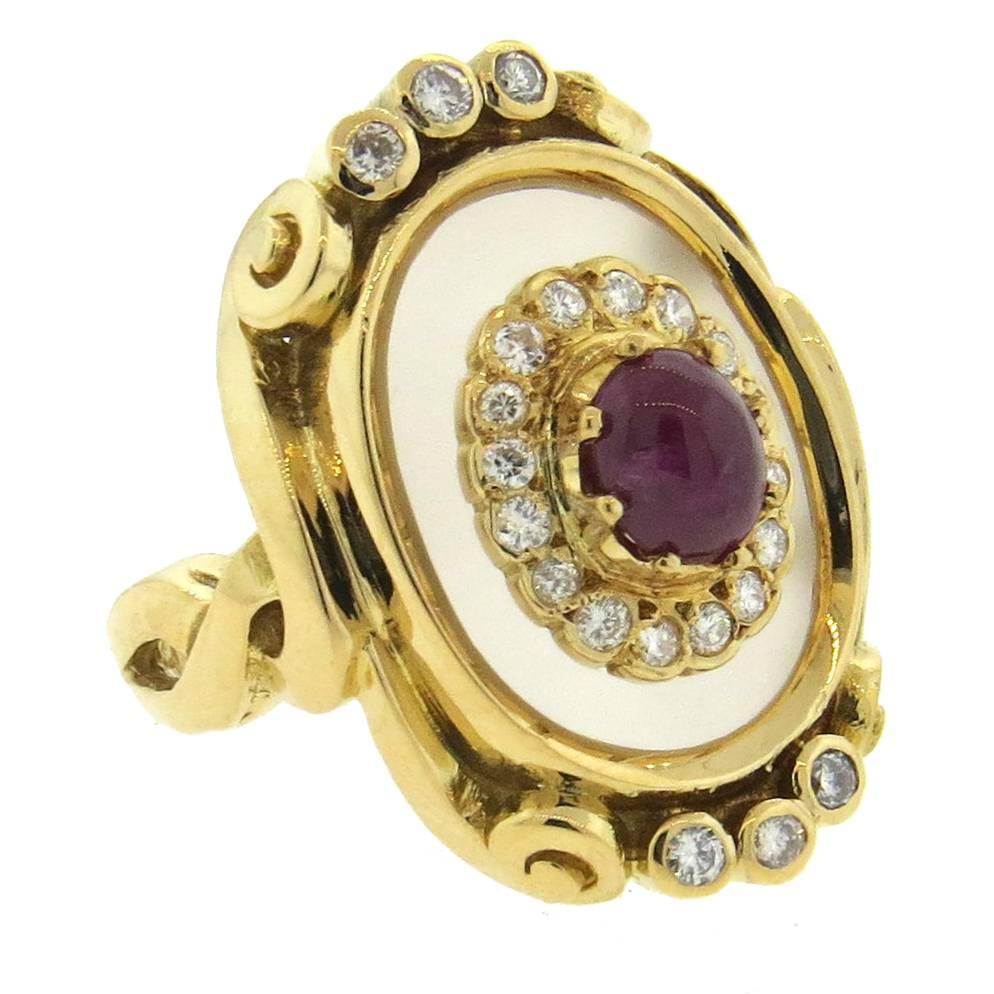 Ilias Lalaounis Frosted Crystal Ruby Diamond Gold Ring 