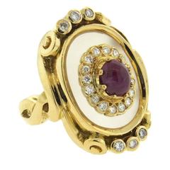 Ilias Lalaounis Frosted Crystal Ruby Diamond Gold Ring