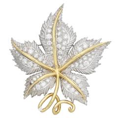 Diamond Gold Leaf Brooch