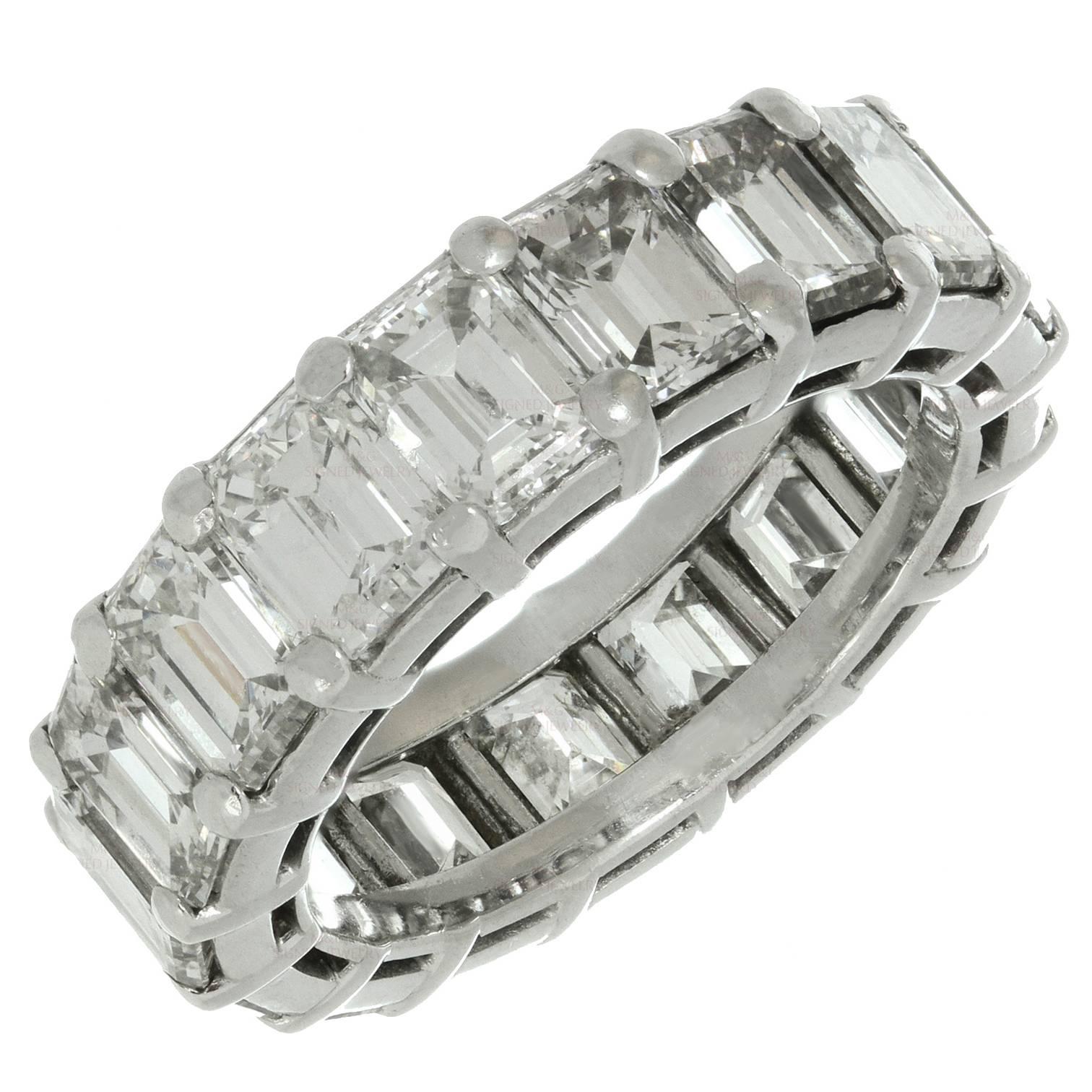 Graff Emerald-Cut Diamond Platinum Eternity Wedding Band Ring 