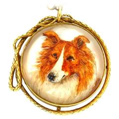 Incredible Depth Essex Reverse Crystal Collie Dog Gold Pendant Charm Necklace