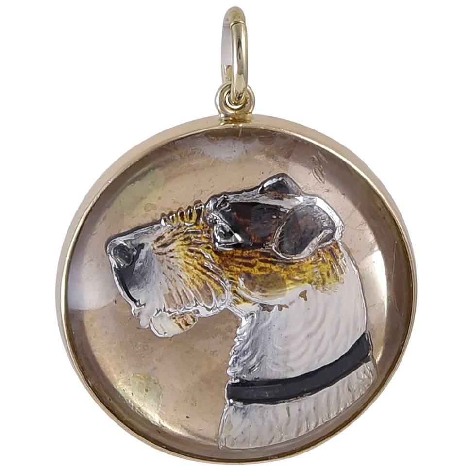 Wire Hair Fox Terrier Reverse Crystal Antique Gold Cham