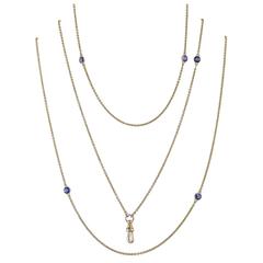 Elegant Antique Sapphire Gold Long Chain Necklace