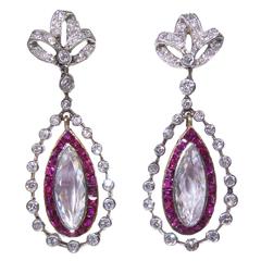 Edwardian ruby diamond platinum earrings